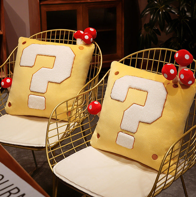 Super Mario Question Mark With Mushroom Pillow - Gamer Decoration
