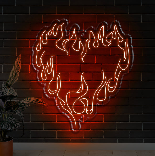 Flaming Heart Neon Sign - Gamer Decoration