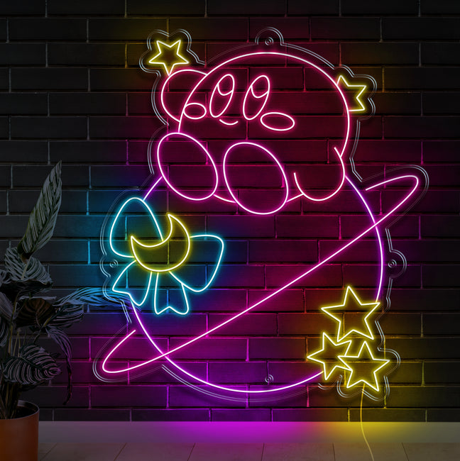 Kirby On The Planet Neon Sign - Gamer Decoration